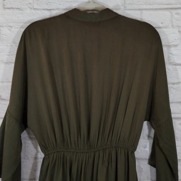 L Andree by Unit Olive Green Dolman Wide Sleeve Button Collared Dress S NWT Flaw - Picture 12 of 15